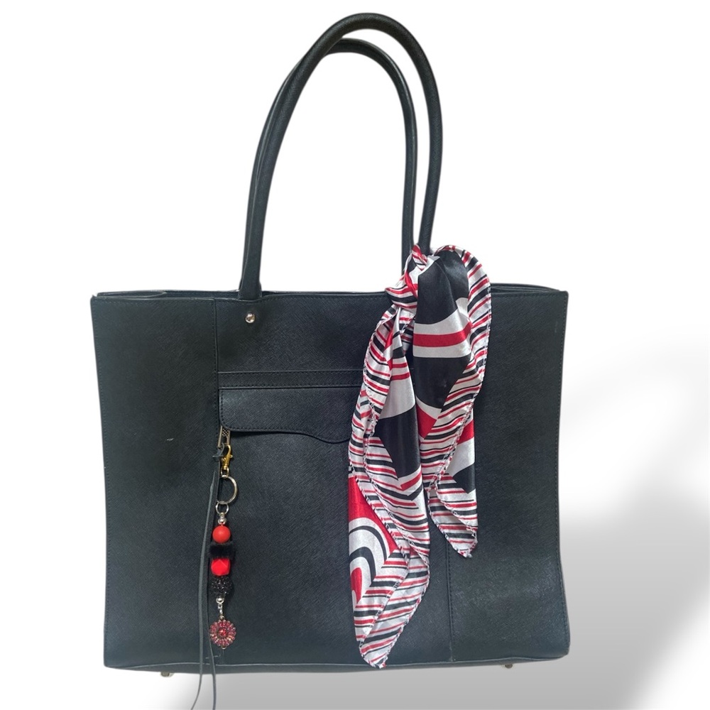 Rebecca Minkoff Leather Tote Bag with Scarf and Keychain Charm Set